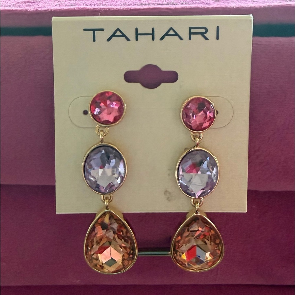 Tahari Gold-Tone Earrings with Pink, Lavender & Peach Colored Crystals